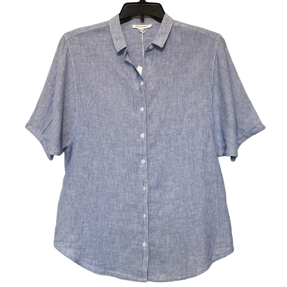 BEACHLUNCHLOUNGE  Short Sleeve Button Down Shirt - Blue Pinstripe - NWT - Small